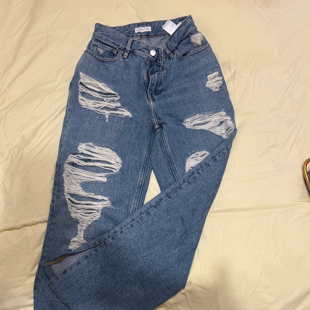 Good American Distressed Blue Boyfriend Jeans